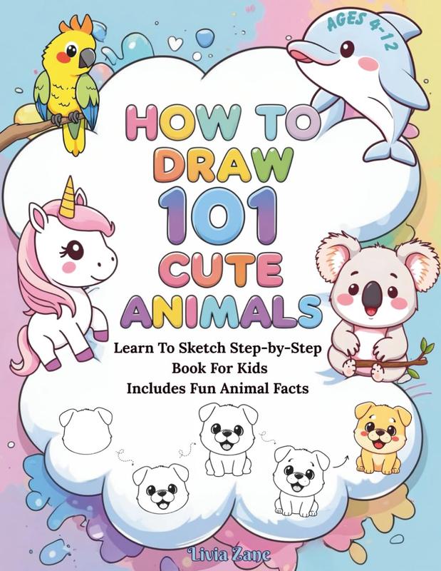 How to Draw 101 Cute Animals: Easy Drawing Book for Kids: Step-by-Step ...