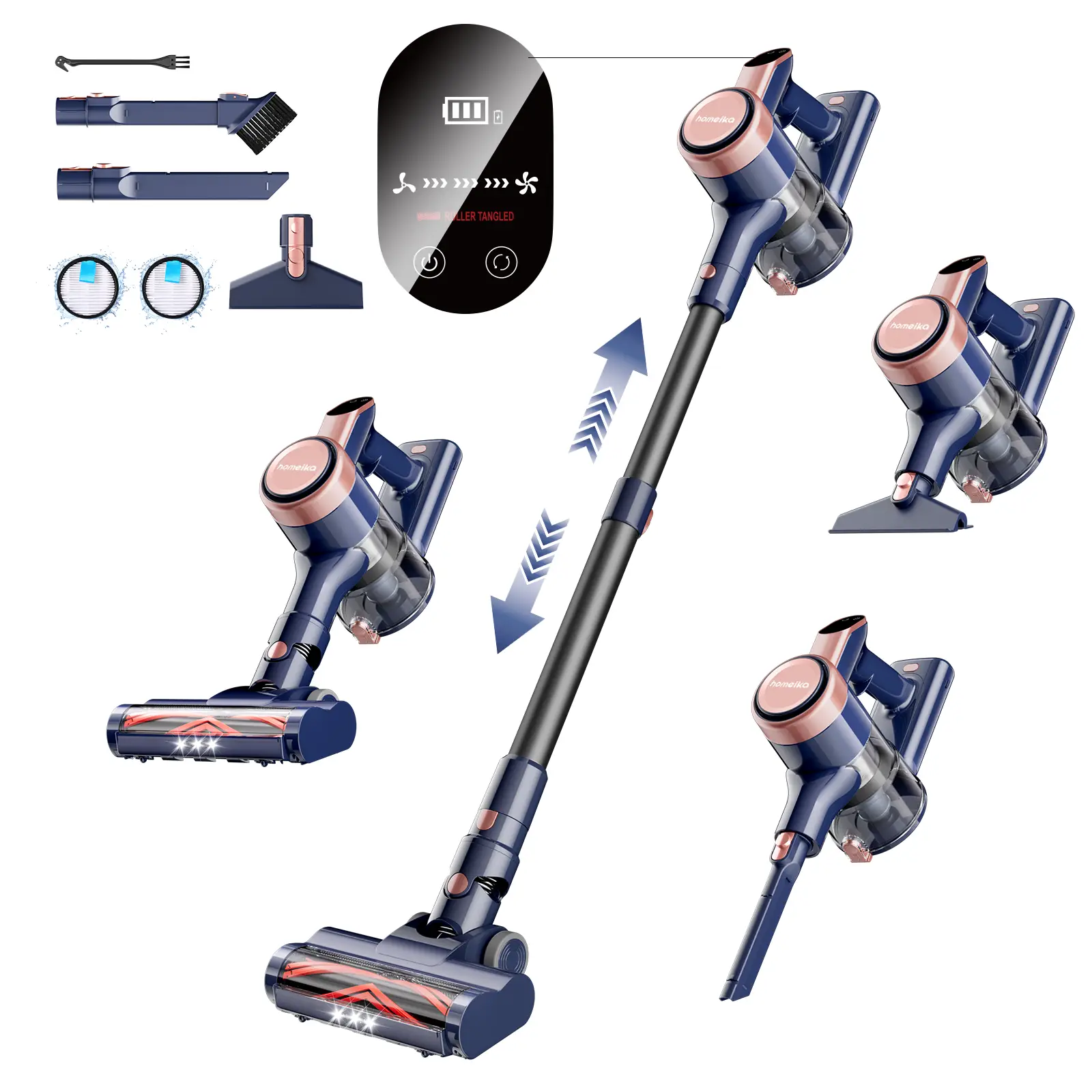 Homeika Cordless Vacuum Cleaner, 300W 23KPa Lightweight Stick Vacuum with 48mins Runtime Battery, 3 Suction, LED Display, Powerful Vacuum Cleaner with