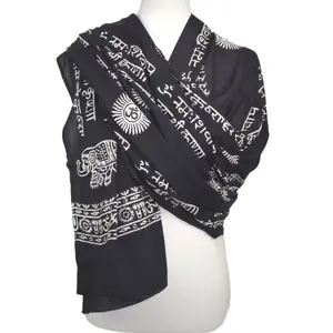 OMSutra Karma Mantra Yoga Prayer Shawl - Black with White Mantra Design, Adjustable Fit, Versatile for Prayer and Meditation