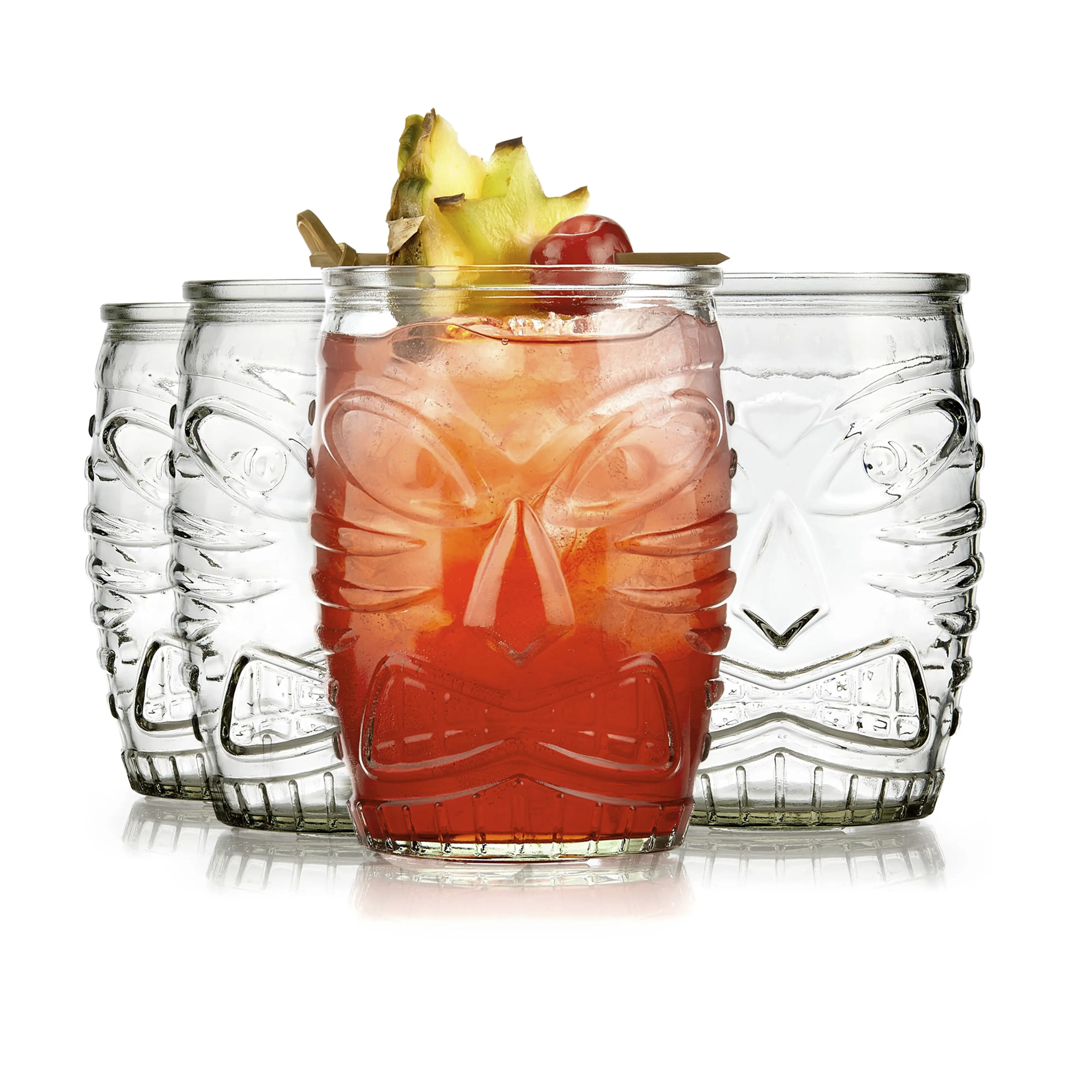 Libbey Tiki Statue Rocks Glasses Set, Iconic Mid Century Short Drinking Glasses Set of 4, Modern Cocktail Drinking Glasses for Backyard Parties