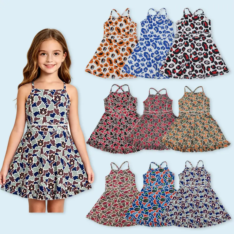Girls kids active wear yoga dress athletic jersey dress team style dress
