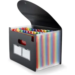 Expanding File Folder, 24 Pocket Accordion A4 Letter Size Portable Document Organizer with Colored Tabs, Expandable Bill Coupon Folder - Black