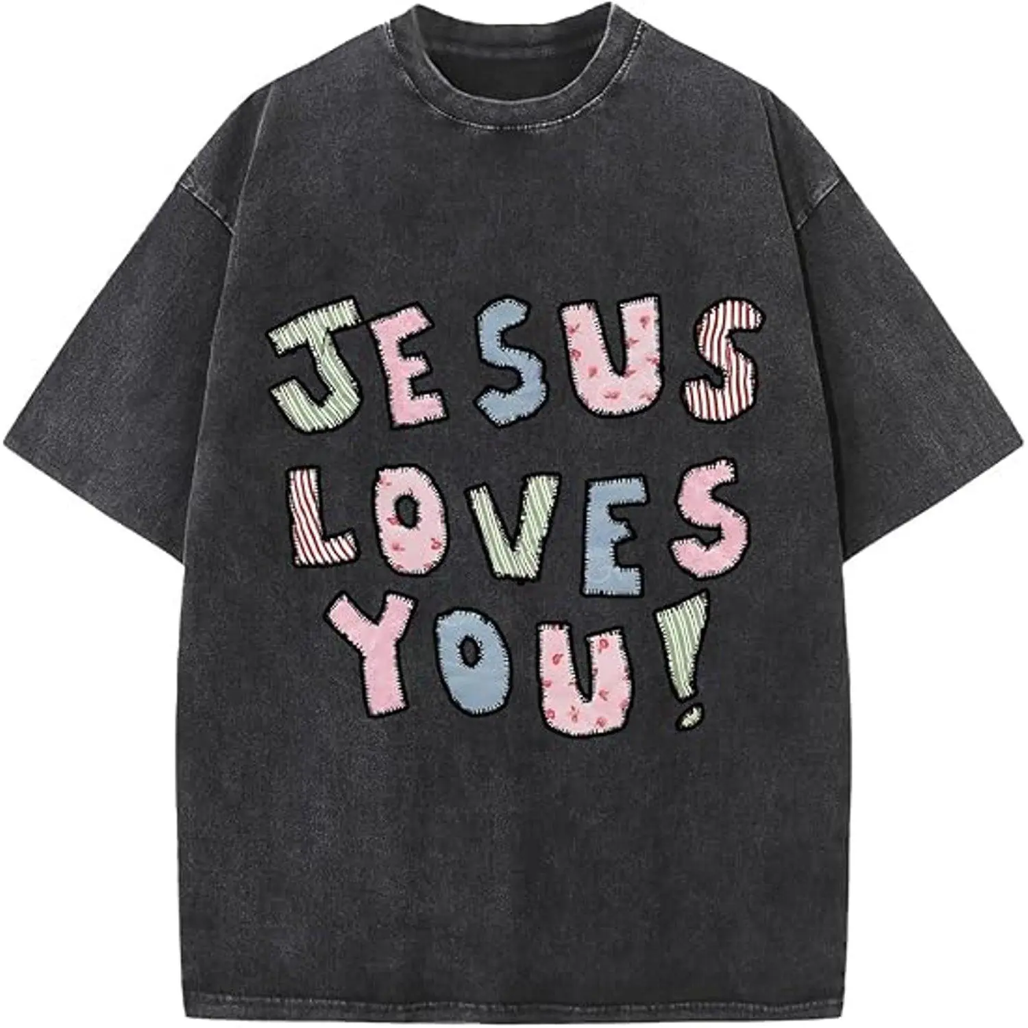 Oversized Wash Graphic Heavyweight Acid Wash Faith Streetwear Tee Washed Cotton T Shirt Vintage Style Casual Fit