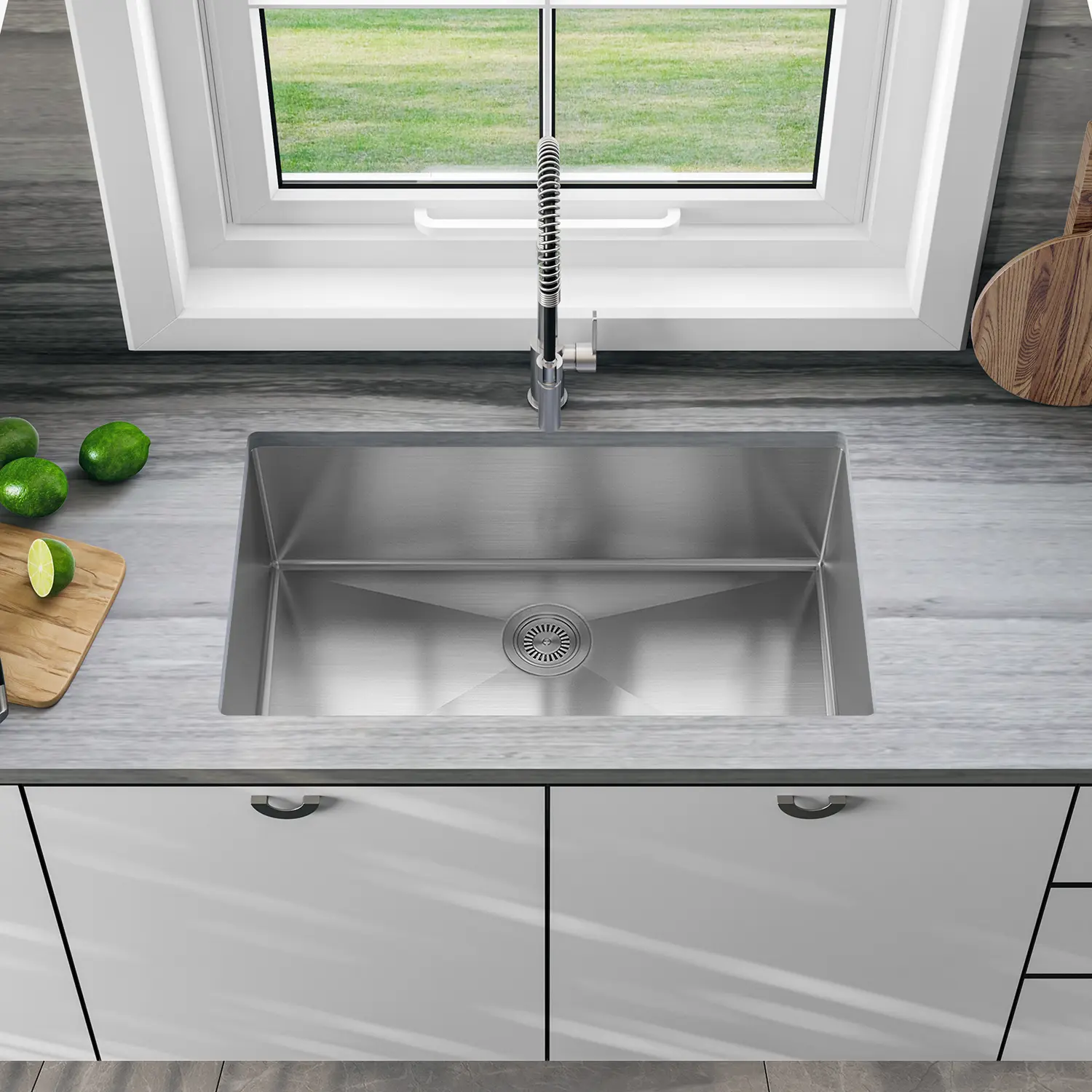 Sinber 32" x 19" Undermount Single Bowl Kitchen Sink with 304 Stainless Steel Satin Finish