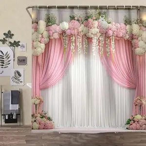 1/4 piece elegant shower curtain bathroom set, exquisite pattern design, soft toilet seat cushion and foot pad, exquisite home decoration, Shower Curtain Sets, Bathroom Shower Curtains