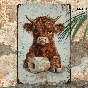 Retro Metal Sign Featuring a Highland Cow - 1pc, Measuring 8 Inches by 12 Inches, Perfect for Rustic Wall Decoration, Suitable for a for Man Cave, Bathroom, Or Home Decor