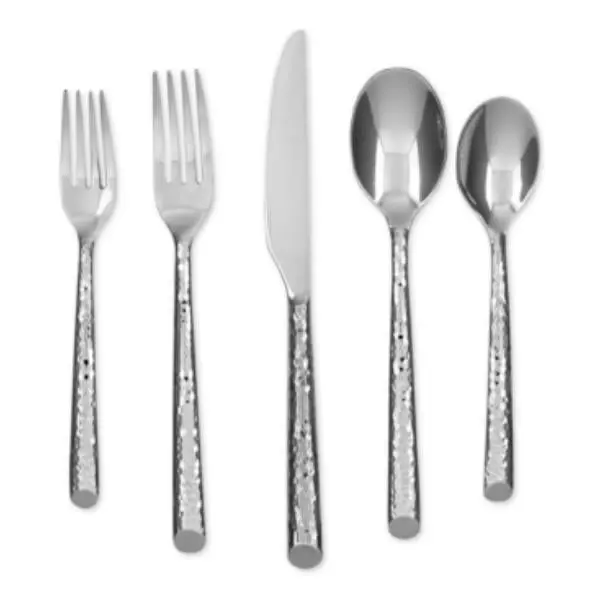 Stylish Cambridge 329320CAMBMS12 Elsa Hammered Grip 18-0 Stainless Steel 20-Piece Silver Flatware Set, Kitchen Cutlery & Tableware Set