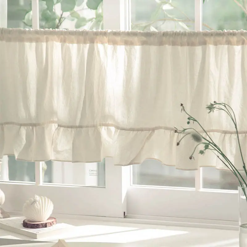 1pc Linen Half Curtain for Small Windows, Short Door Drapes Decorative Privacy Screen, Solid Color Vintage Simple Style Window Sheer