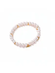 Light luxury European and American vintage double-layer pearl elastic bracelet, niche 18K real gold plated zircon round pearl starburst bracelet, light luxury high-end bracelet, elegant and versatile jewelry, gift for girls