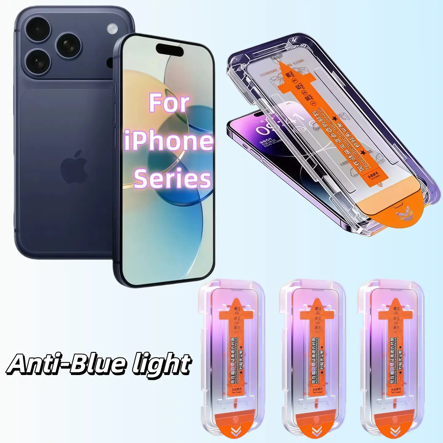 3-Pack Anti-Blue Light Tempered Glass Protective Screen Protector for iPhone 17 16 15 14 13 12 11 Pro Max Smartphone, Full Coverage, 9h Hardness, Bubble-Free, Installation, Protection, Durable Protector, Phone Accessory Compatible, Accessories