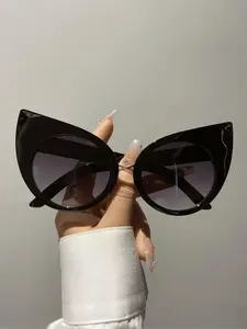 Creative Cute Large Size Cat Eye Frame Glasses, Trendy Outdoor Beach Party Glasses, Fashion Accessories for Women & Men, Trendy Beach Eyewear