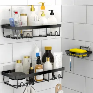 LMMAKE 3-Pack Shower Caddy Basket Shelf with Soap Holder No Drilling Traceless Adhesive Rustproof Black Bathroom Storage Organizer Stainless Steel
