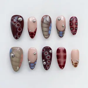 Dreamy Brown Press On Nails long almond nails/Gothic nails/3D Chrome nails/Y2k nails/Gyaru nails/French nails/Brown Nails/Holiday Nails