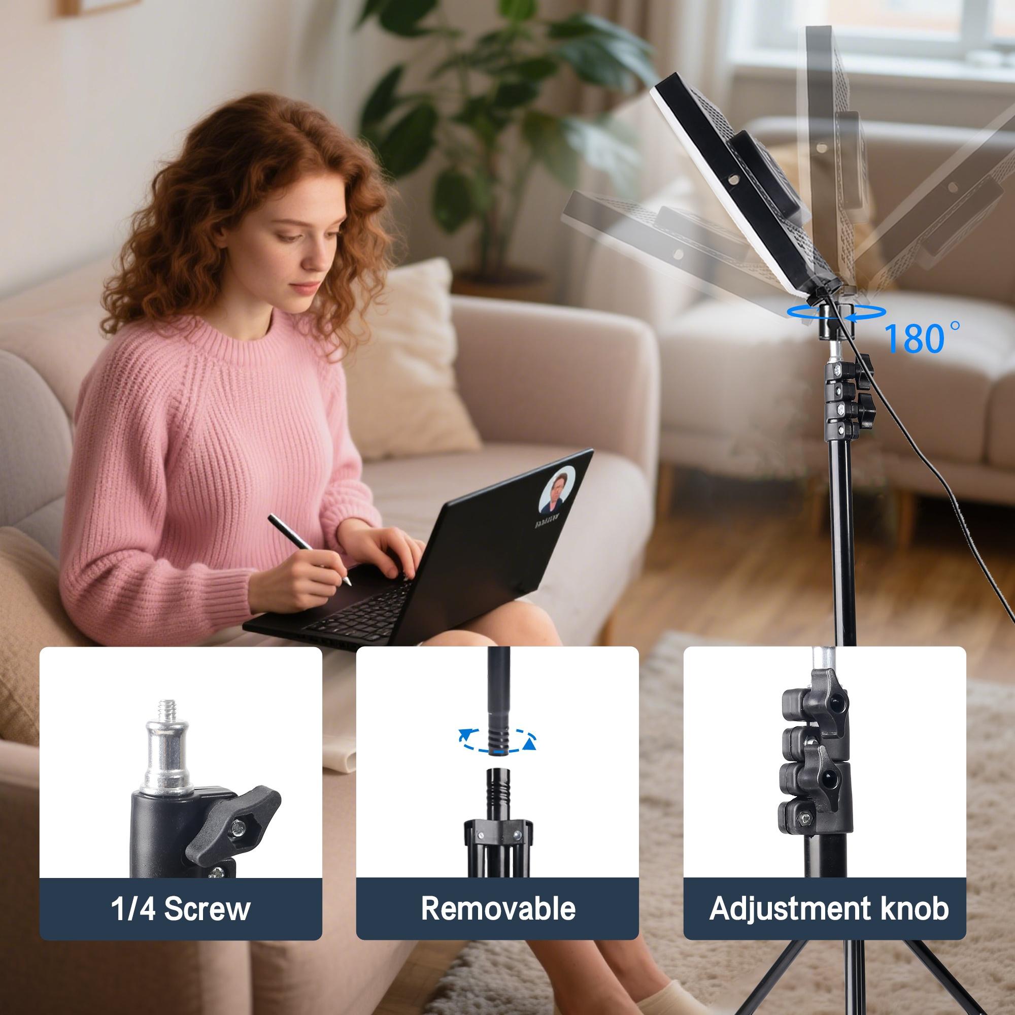 Square Selfie Fill Light Photography Set 10 Inch, Comes with 63 Inch Height Adjustable Tripod, 3 Color Temperatures and 10 Brightness Levels for Video Conference, Live Stream, Podcast #tiktokshopbacktoschool#sohochic