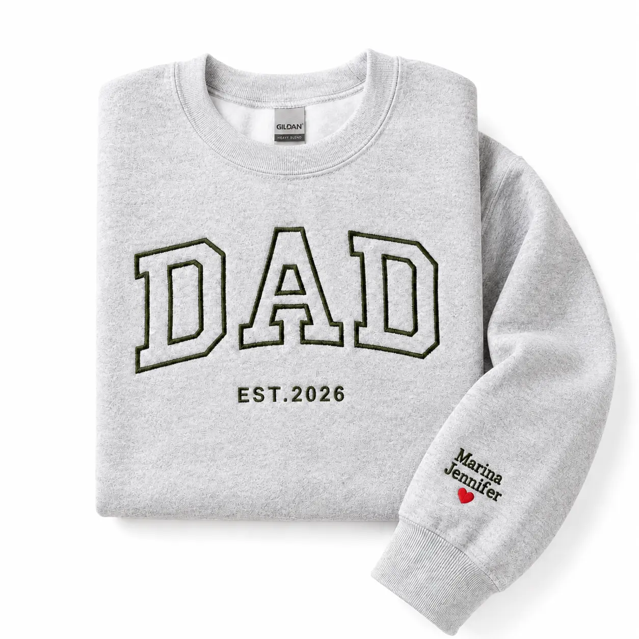 Personalized Grandpa Sweatshirt with Date, Custom Embroidered Daddy Est Year Crewneck, Name on Sleeve with Heart, New Dad Gift, Cozy Father’s Day Pullover