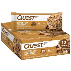 Chocolate Chip Dough Cookie Protein Bars, 21g Protein, 1g Sugar, 4g Net Carb, Gluten Free, Keto Friendy, 12 Count