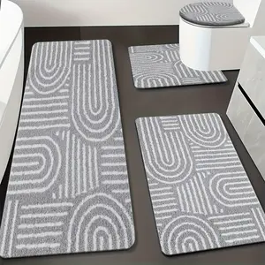 3/4pcs Set, Easy Line Pattern Printed Mat, Bathroom Anti-Slip Mat Set, Home Decor, Anti-Slip Bottom Design, Bathroom Carpet, Very Suitable for Home Use, Enhancing Bathroom Experience, Soft Shower Mat
