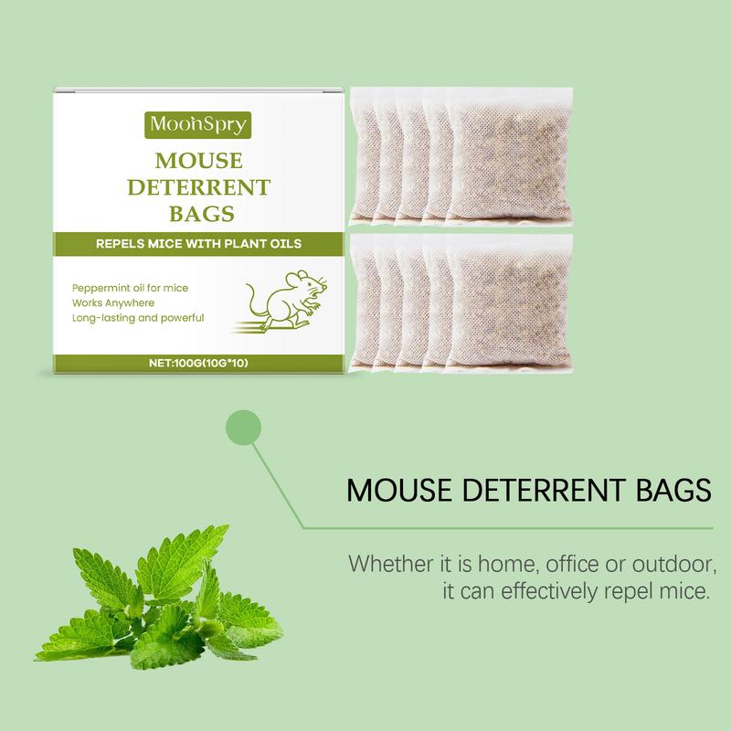 Mouse Repellent Pouches – Natural Rodent Deterrent with Peppermint Oil (10 Pouches) – Safe & Non-Toxic – Keep Mice Out of Homes, Garages, Warehouses & Cars – People & Pet Friendly