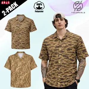 [Pack - 2] Men Camo Print Hawaiian Shirt Duck Hunting Button Up Cuba Collar Casual Short Sleeve Regular Fit Summer Beach Holiday Aloha Style Outdoor Fishing Camping Streetwear Gift for Him Her Group Outfit