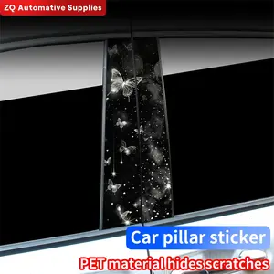 Butterfly Pattern Car Pillar Sticker, Car Center Column Decoration Cover Scratches Waterproof Sunscreen Vinyl Decals, Car Exterior Accessories