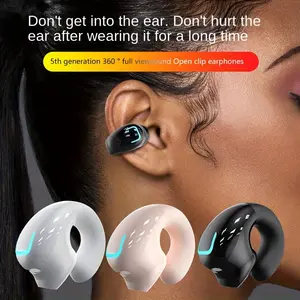 5th Generation 360° Full View Open-Clip Wireless Earbud - Single Ear, Noise Cancelling Mic for Calls & Music, Connectivity, Rechargeable Battery, Comfort Fit Long Wear, Android/iOS Compatible (Black), Earbuds