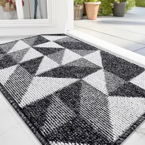 Door Mat Indoor Entrance Washable 32x20 Odor-Free Low-Profile Geometric Design, Absorbent Resist Dirt Entry Carpet, Easy to Clean Sturdy Floor Mats