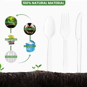 “Compostable Cutlery Set (200 PCS) – Eco-Friendly Party Forks, Knives & Spoons | No Wash, Just Toss! | Plant-Based PLA Material ”