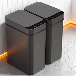 2-Piece Set Motion Sensor Smart Trash Can, 3.1 Gallon/12L Touchless Bathroom Waste Bin with Lid, Powered by 2 AA Batteries (Not Included), Narrow Plastic Garbage Can, Minimalist Style for Home Kitchen Office