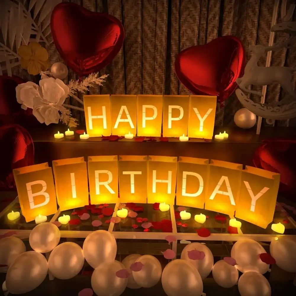 Magical Birthday Party Decorations Kit - Secure LED Light-Up Letters, Tea Lights, Latex Balloons, Aluminum Balloons, Rose Petals, Backdrop Banner, Festive Supplies Gifts for Adults