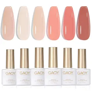 GAOY Milky Pink Jelly Nude Gel Nail Polish Set, 6 Transparent Colors Sheer White Soak Off UV Light Cure Gel Polish Kit for Salon and Nail Art DIY at Home