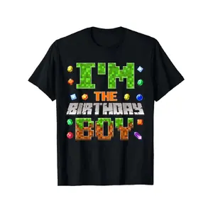 Pixelated Video Game Birthday Boy Graphic Tee With Colorful Gemstone Design For Gamers And Gift Giving