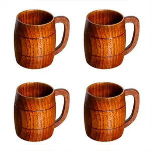 4Piece Large Beer Mugs,12oz, Best Wooden Drinking Mug Wooden Canned Beer Stein Barrel for Men Women Coffee Gifts for Men Unique Viking