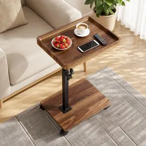 End Table C Table Adjustable Height, 360?Swivel TV Tray Table for Small Spaces, Couch Tables that Slide Under, C Shaped Side Tables Living Room and Bedroom for Sofa, Bed,Chair, Snack