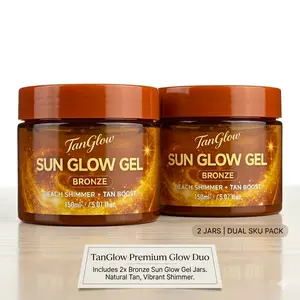 [Dual Pack] TanGlow Instant Bronze Shimmer Tanning Gel (5.07oz*2) - Lightweight, Transfer-Resistant for All Skin Types, Ideal for Beach Days, Vacations