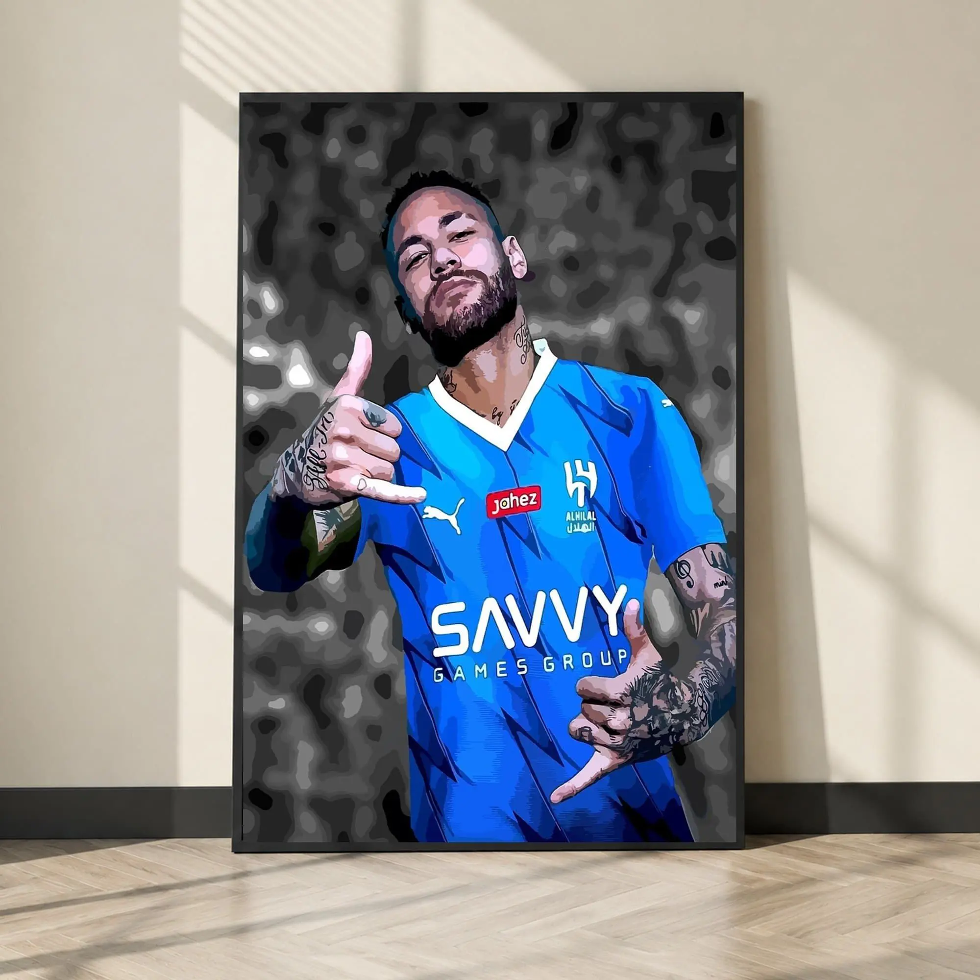 Neymar Jr. In Blue Jersey Poster, Soccer Wall Art, Home Decor Living Room ( Unframed - Print Only )