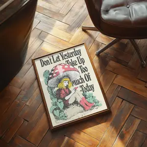 Alice in Wonderland Quote Vintage Mushroom Wall Print Printable Poster