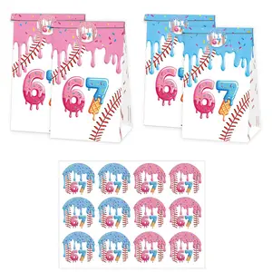 12pcs Ice Cream Baseball Paper Gift Bag, Trendy 67 Print, Party Candy Bags, Birthday Decoration, Snack Bags, Weddings, Bridal Shower