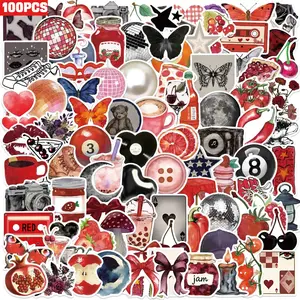 100pcs Black and Red Retro Downtown Girl Stickers, suitable for scrapbooks, diaries, laptops, water bottles, cars, etc., featuring designs based on beliefs and conveying positive messages, Car Decals, Decorative Decal