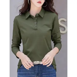 Women's plain polo shirt, spring and autumn casual long sleeved top, women's daily clothingRAIMENTRY