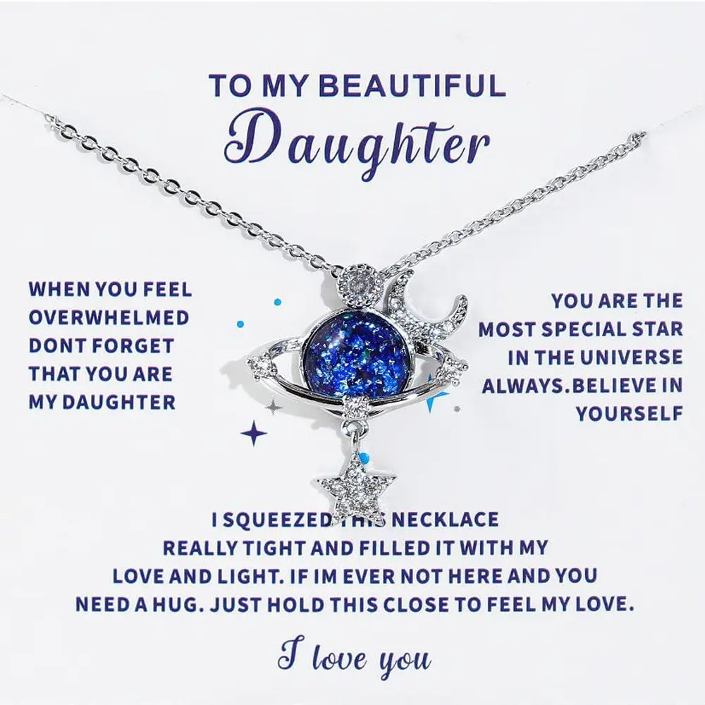 【Christmas Gift】To My Daughter Universe Planet Star Necklace from Mom Dad Inspirational Daughter Birthday Gifts Jewelry Crystal Collar Chokers for Beautiful Daughter Granddaughter on Birthday Thanksgiving Day