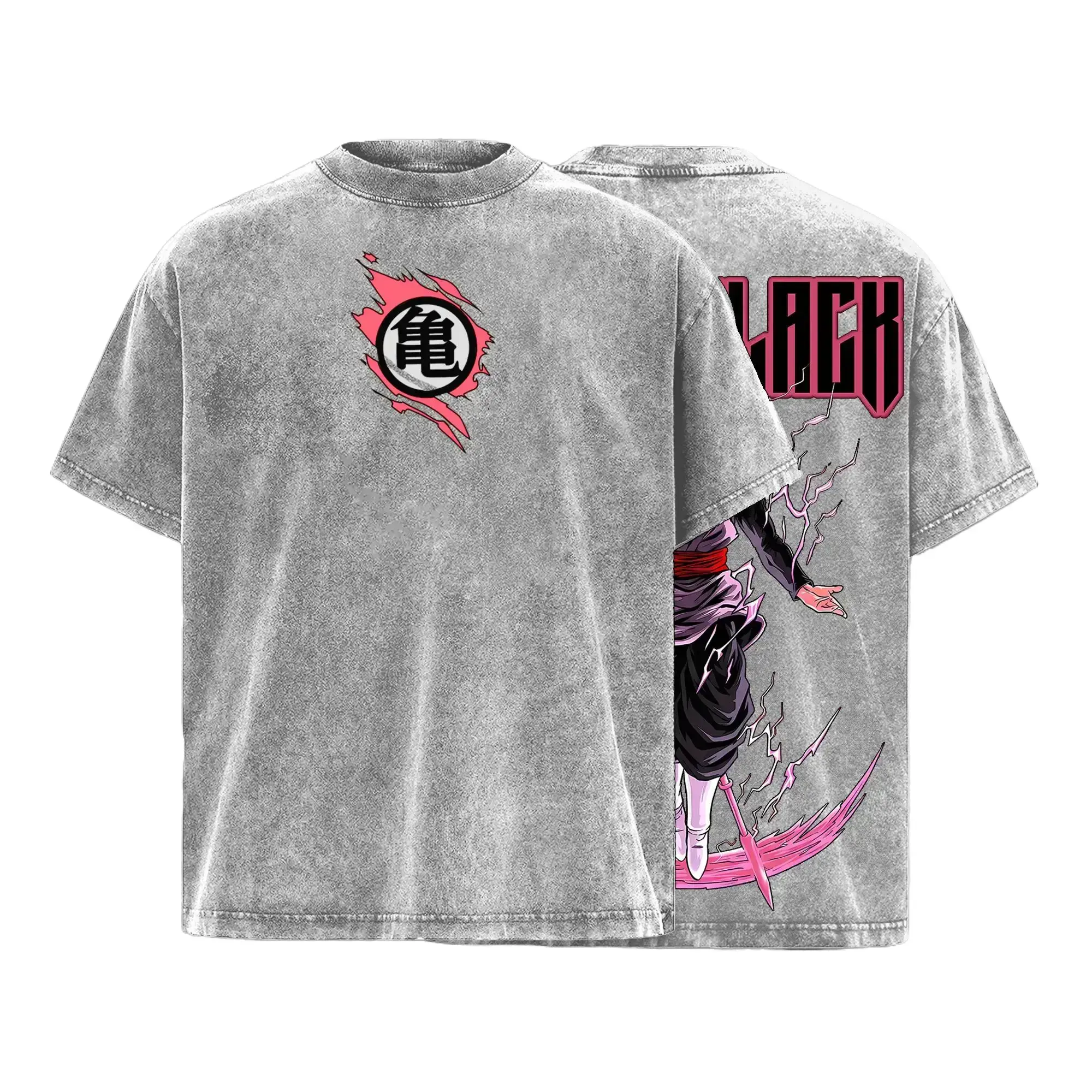 Burakku x Zamasu Vintage Washed Anime Tee | Dark Pink Aura Warrior Shirt | Powerful Energy Fighter Graphic Back | Streetwear T-Shirt | Manga Inspired Design | Cool Gift for DBZ Fans,funny shirts men's t shirts cotton tee shirt