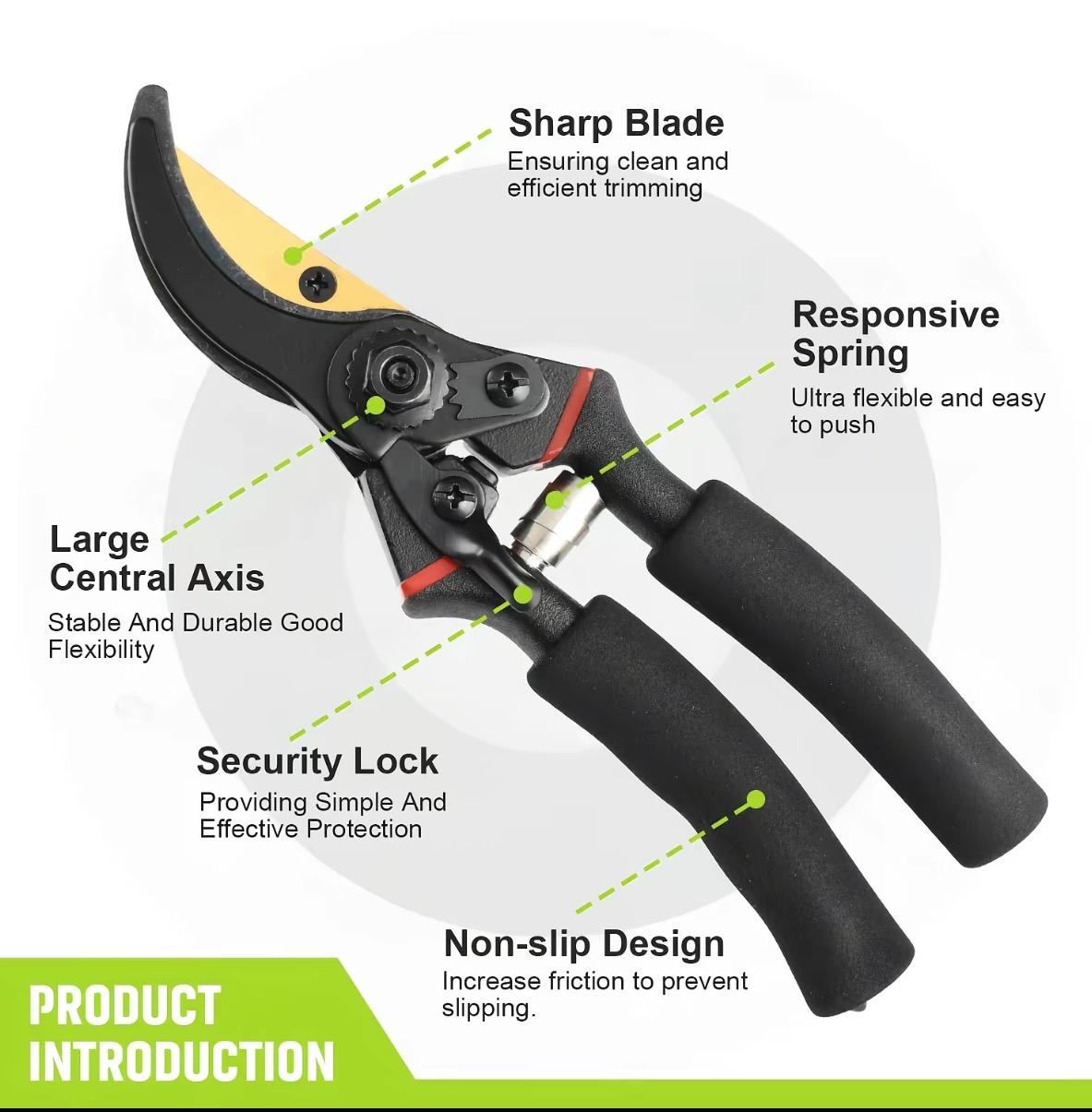 Mini Garden Shears, Pruning Shears, PruningScissors with Sharp Blade, Hand Pruner, Non-slipComfort Handle and Safety Lock, EffortlessCuts3X Easier