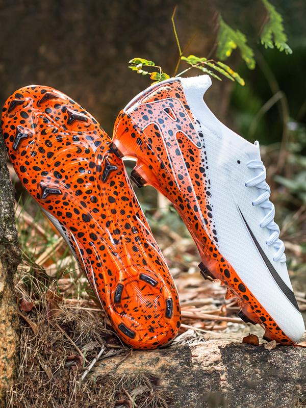 Parent-Child Leopard Print Soccer Shoes, Soccer Cleats, Breathable Knit Material, Professional Long Nails, Sporty Style, All Seasons