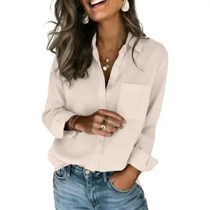 Womens Button Down Shirts Long Sleeve Cotton Gauze Tops Casual Collared Blouses Loose Fit