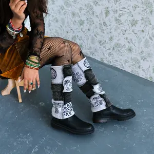 Patchwork Legwarmer,Fleece Lined Funky One of a Kind Handmade Unisex Wrist Warmers, Warm Winter Hippie Accessories, Knee Leg Cover, Boot Cuffs