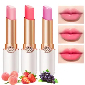 3 pcs Peach Strawberry Grape Color Changing Lipstick,Moisturizer Long Lasting Lip Care Lip Balm Magic Lip Gloss Lip Tint Stain Gloss Set for Women