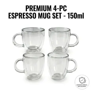 5oz Espresso Cups Set of 4, Small Double Wall Hand Blown Coffee Shots Glass, Expresso Mugs,Tazas de Cafe Expreso, Perfect For Espresso Latte Cappuccinos Tea Bag Juice Drinkware