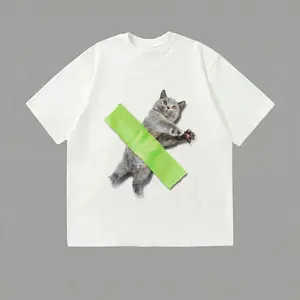 Funny Duct Tape Gray Cat Kitten Meme Graphic T-Shirt Retro 90s Grunge Vintage Funny National Geographic Cat Lovers Animal Lover Gift Cute Tee Natural Inspired Y2K Streetwear