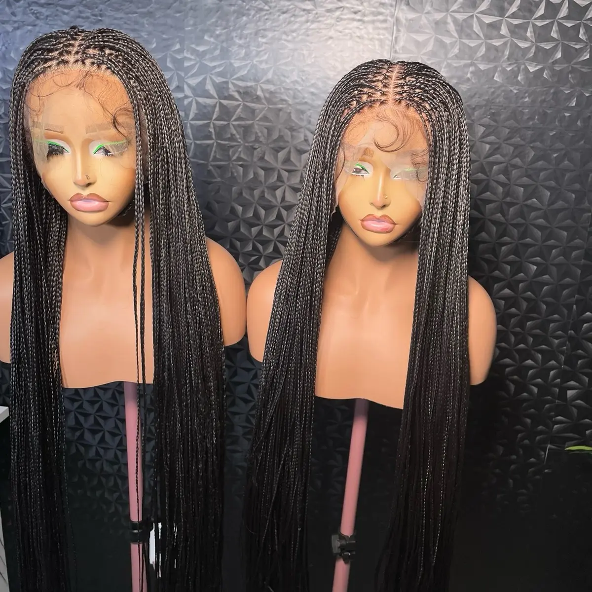 Human Hair full lace wig in 32-Inches silky  Straight Knotless Braided Wig in black. Medium: Cap size :21.5 – 22.5
