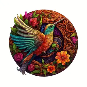 Hummingbird Disc Wooden Colorful Jigsaw Puzzle, Alien Shape Animal Jigsaw Puzzle, Adult Stress Relief Super Difficult Educational Toys, Birthday Holiday Gifts For Adult Men And Women Family Teens Stress Relief Toys